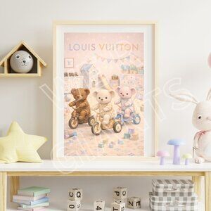 Cute Teddy Bear Louis Vuitton 11x17 Art Print- Kids Room, Play Room, Nursery Art